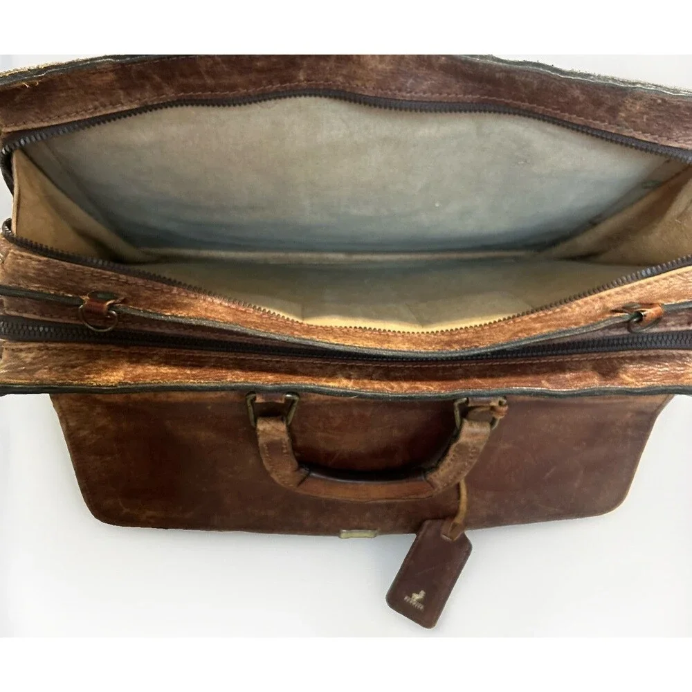 Vtg Renwick Canada Brown Leather Briefcase Attache Locking Flap Key Included